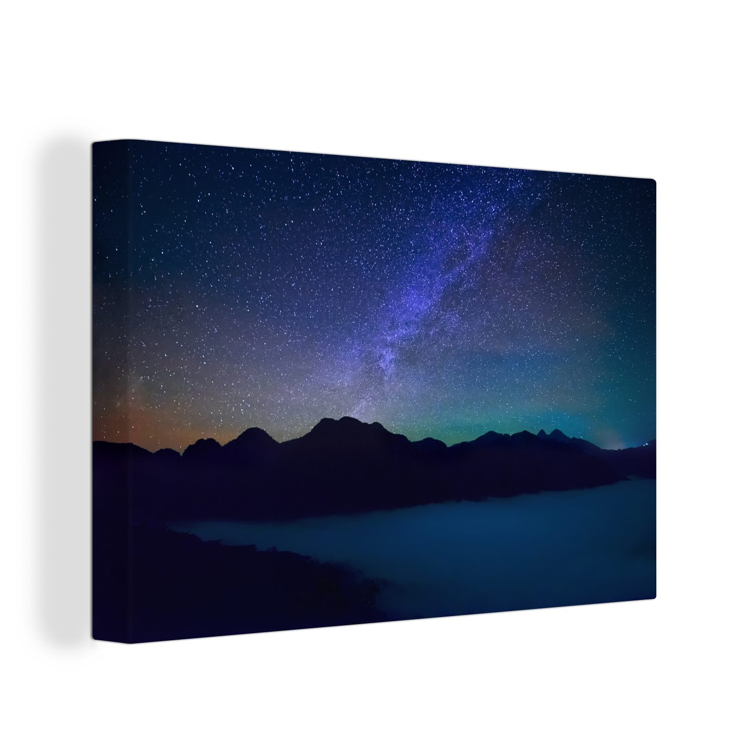 OneMillionCanvasses® Leinwandbild Sternenhimmel - Berg - Wasser, (1 St), Wandbild Leinwandbilder, Aufhängefertig, Wanddeko, 30x20 cm