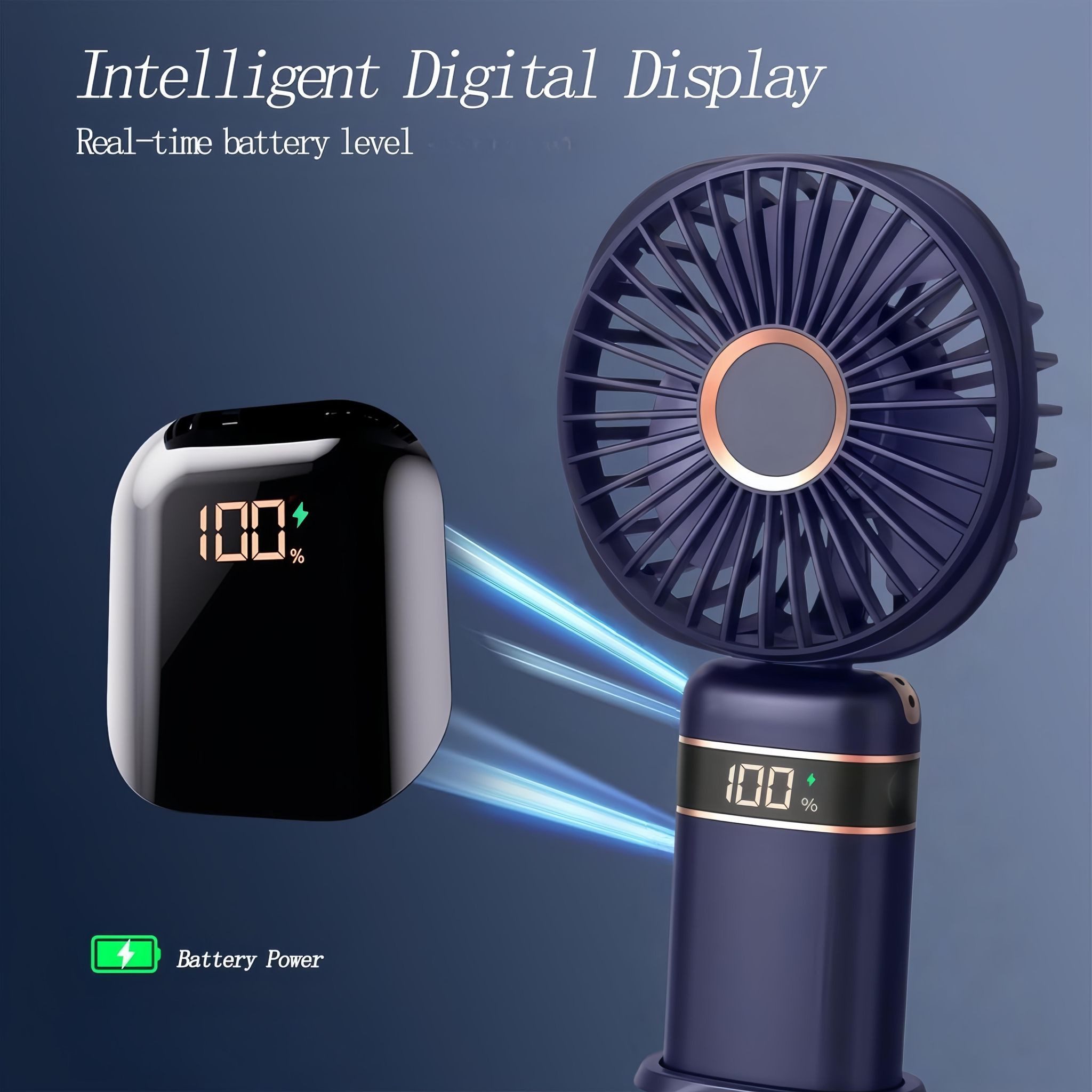 FELIXLEO Handventilator 4 in 1 Handventilator 5 Stufen Faltbarer Mini Lüfter 2400mAh Blau