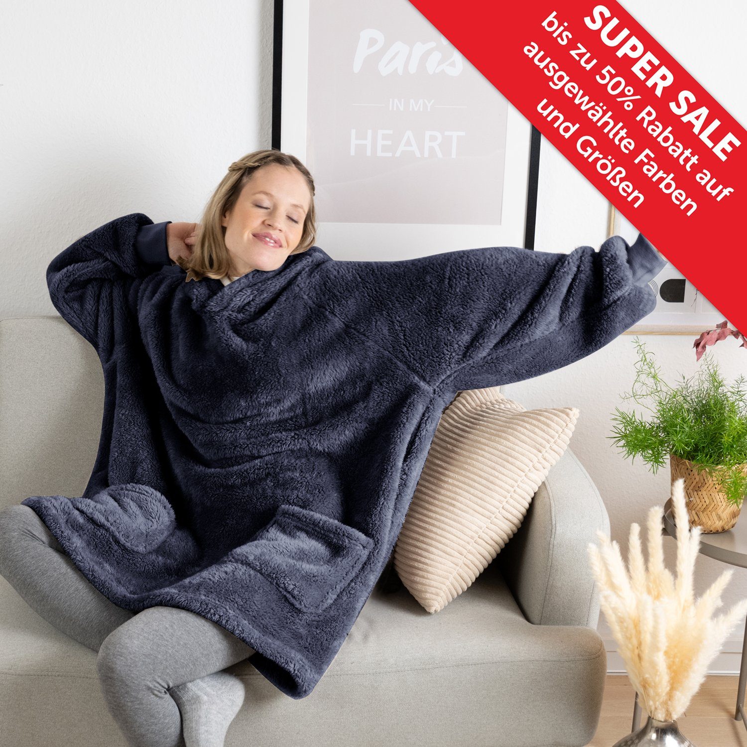 Blumtal Hoodie Ärmeldecke Unisex - flauschig mit Ärmeln - OEKO-TEX zertifiziert mit Ärmeln und Fußtasche