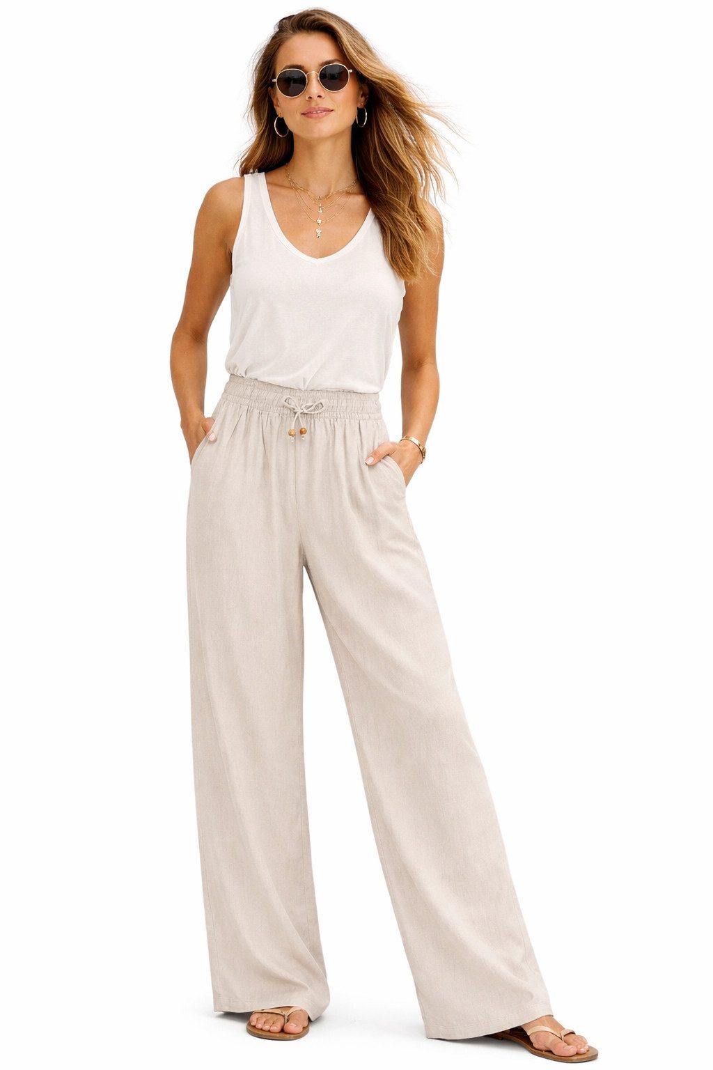 Eight2Nine Chinos Eight2nine Damen Leinen Hose Leinenhose Regular Freizeithose Sommer