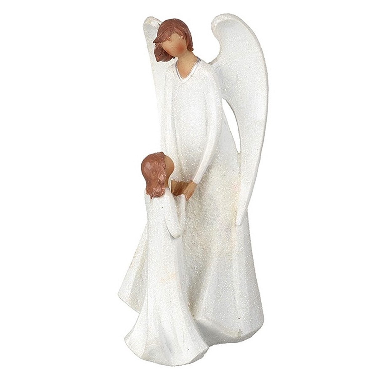 Heaven Sends Engelfigur mit Kind aus Resin - zart mit Glimmer bestäubt