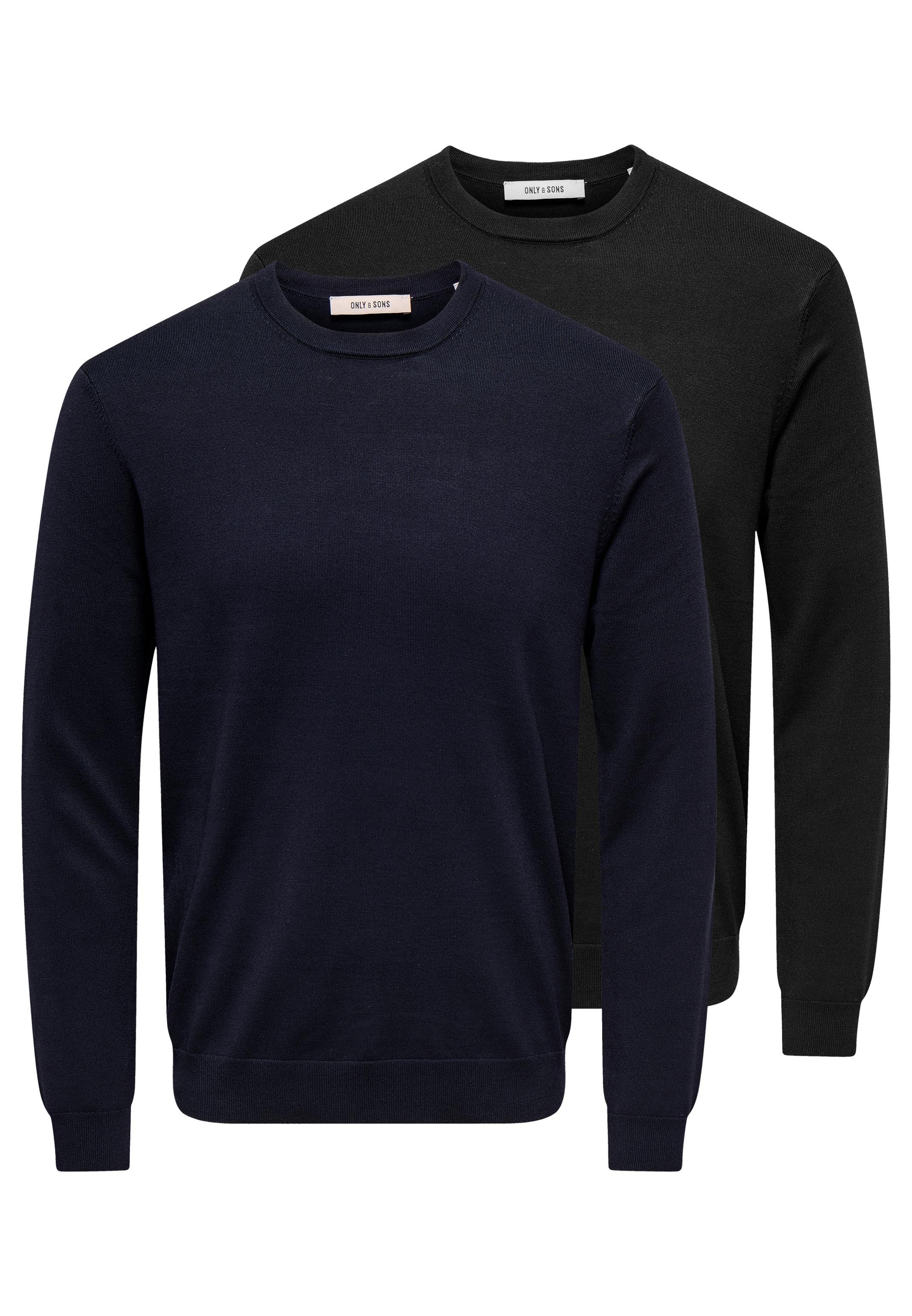ONLY & SONS Rundhalspullover 2er Pack Wyler (Spar-Set, 2-tlg) Pullover - Blickdicht - Zeitloses Basic für jeden Tag