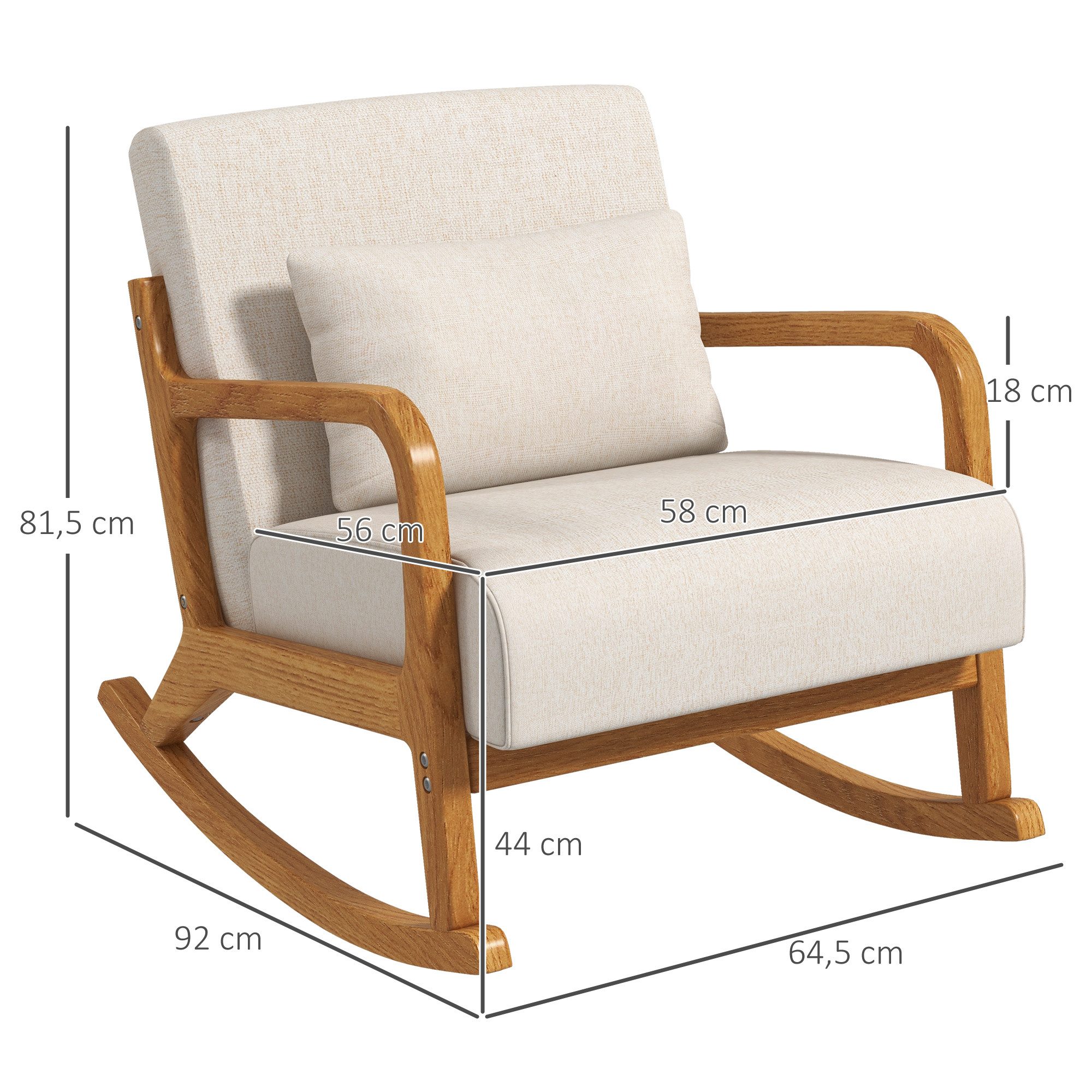 HOMCOM Schaukelstuhl Schwingsessel mit Holzgestell, Relaxsessel mit Armlehne (Schaukelsessel, 1 St), für Schlafzimmer, Wohnzimmer, Creme – Bild 3 von 5