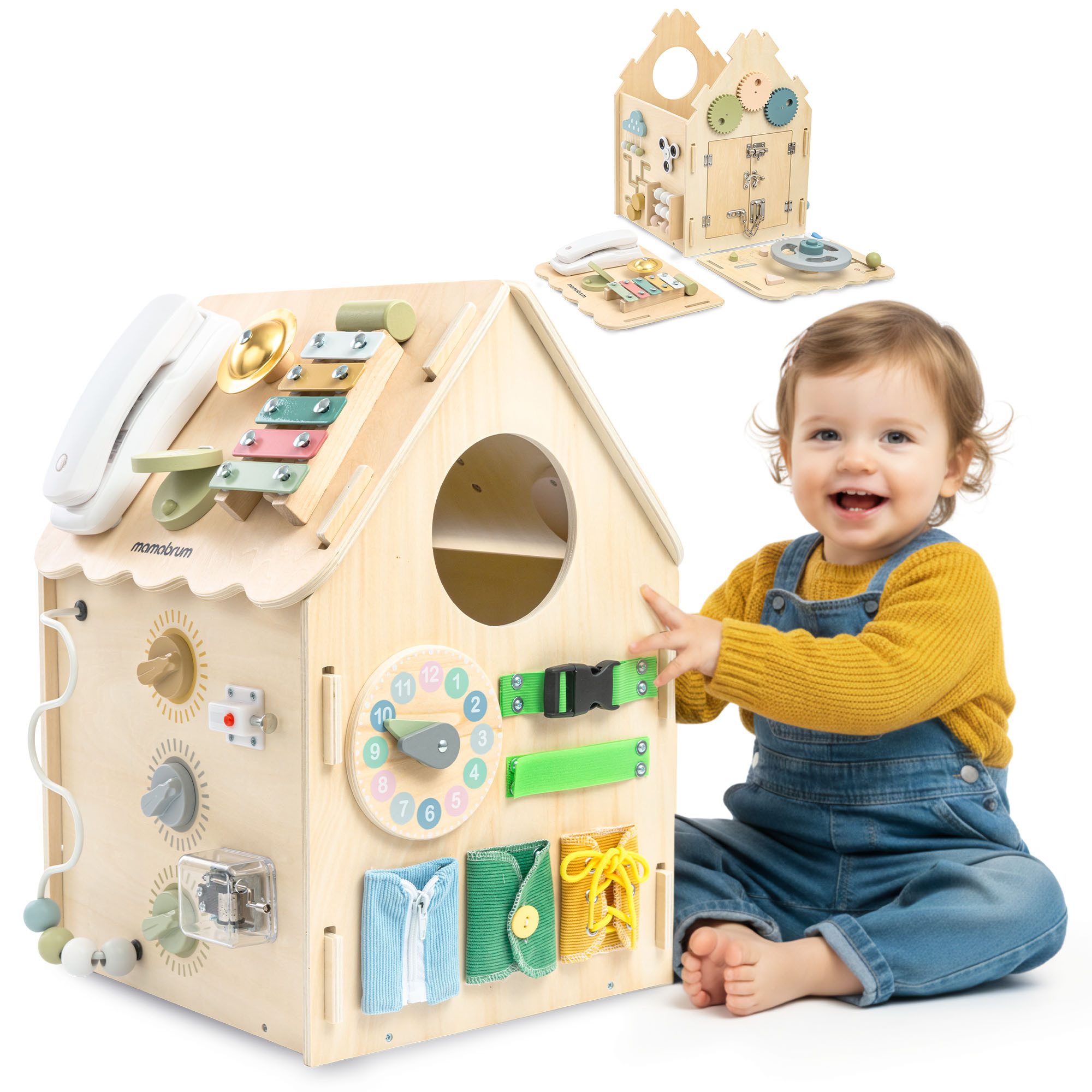 Mamabrum Lernspielzeug Mamabrum Montessori Aktivitätshaus 6in1 Busy Board