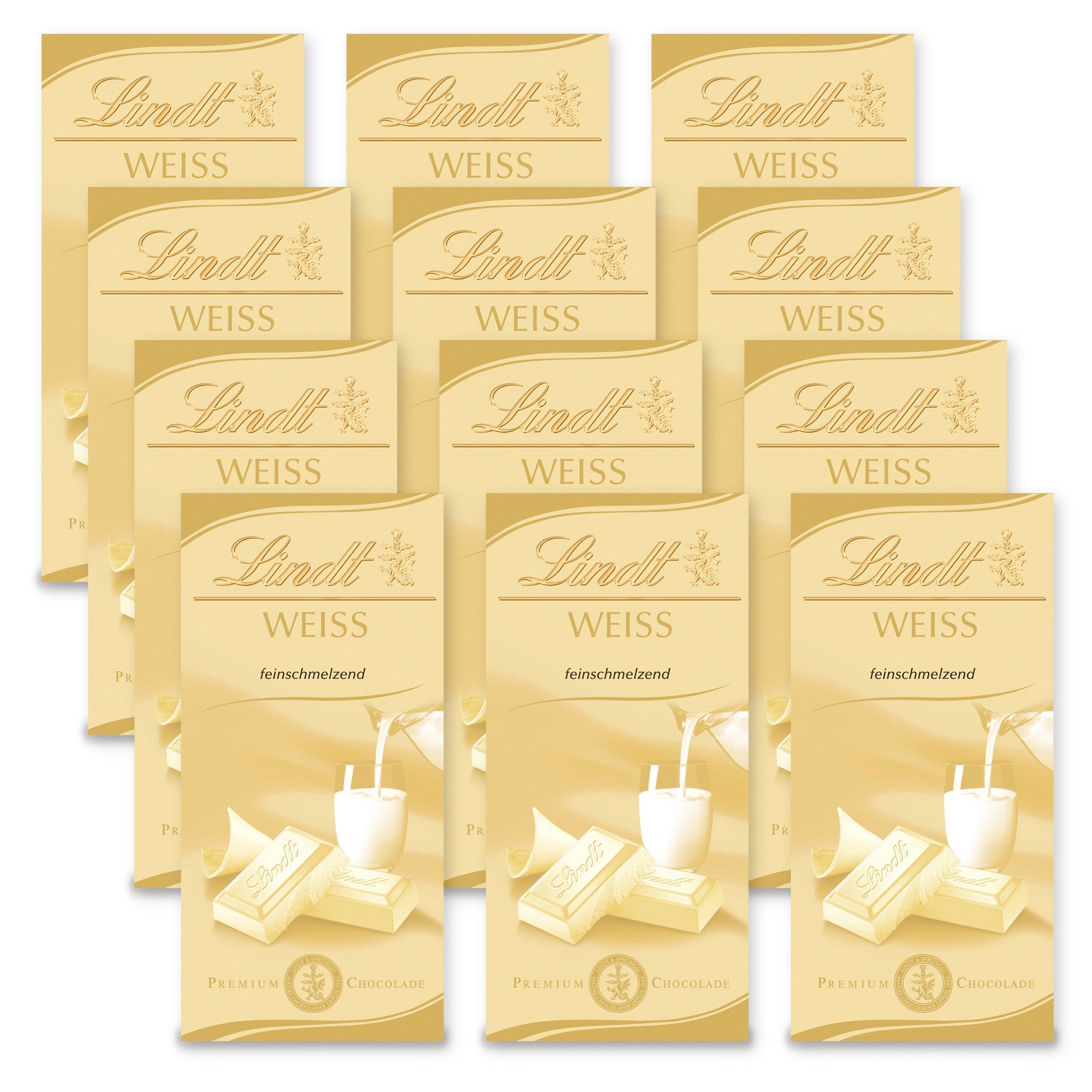 LINDT Schokolade 12x 100g Weiße Schokolade Tafel 1,2kg Schweizer Klassiker Multipack, 1 x 1200 g, 12 St.