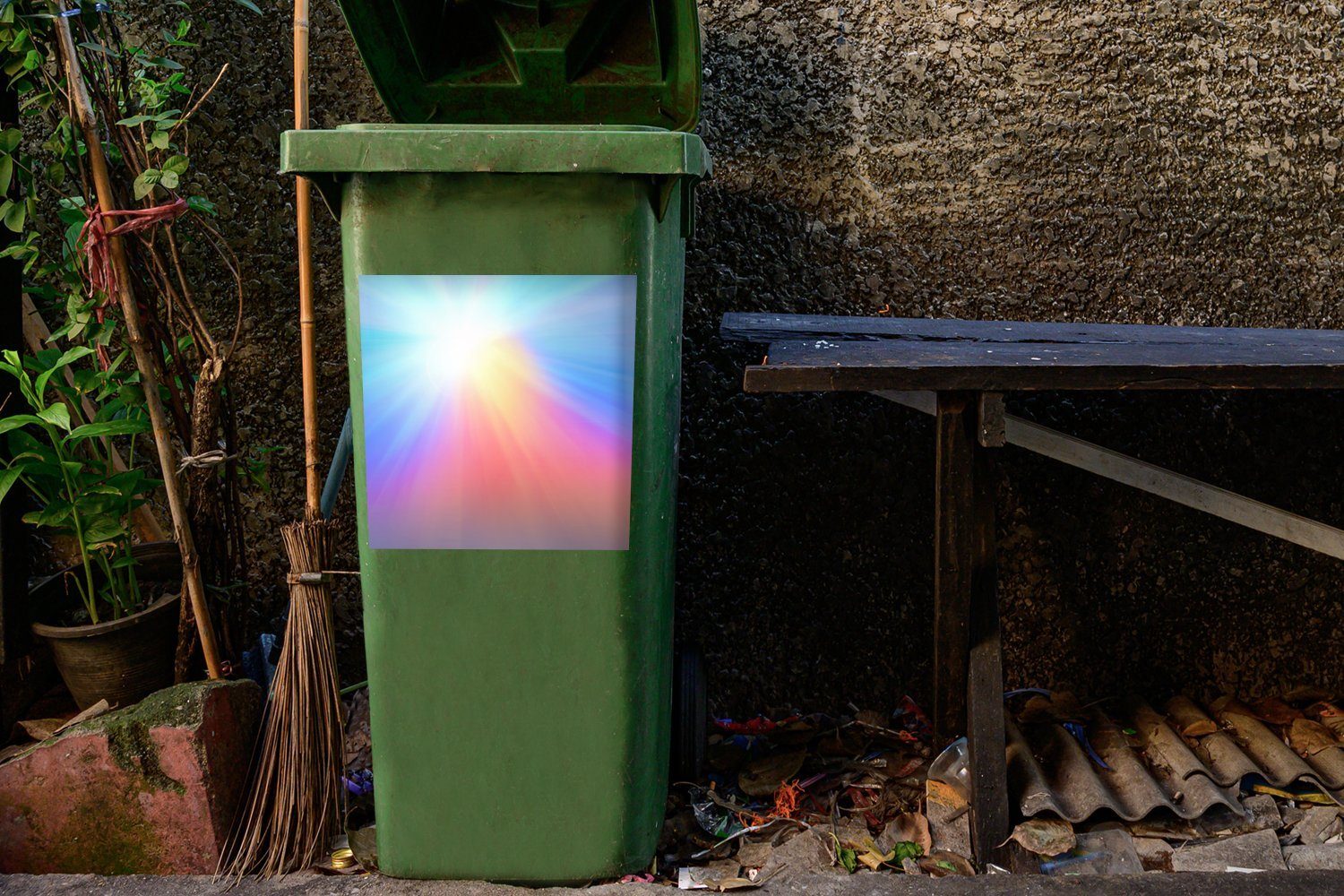 MuchoWow (1 Buntes Mülltonne, Wandsticker Sticker, St), Mülleimer-aufkleber, Container, Sonne der Abfalbehälter Glühen