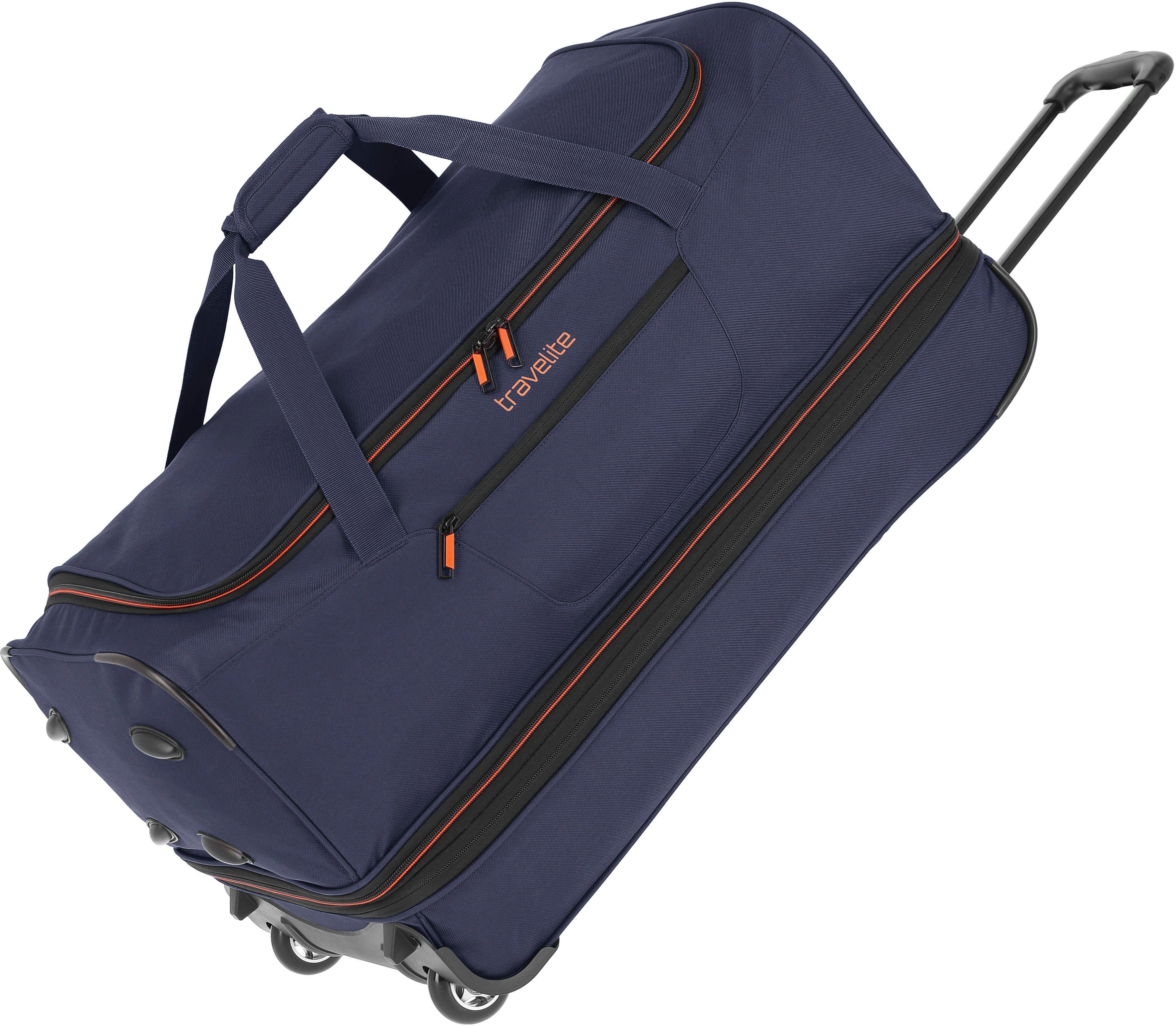 travelite Reisetasche Basics, 70 cm, mit Trolleyfunktion und Volumenerweiterung marine-orange