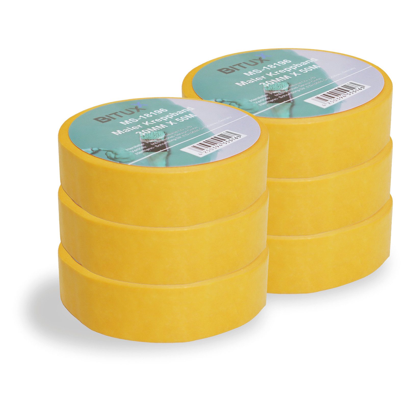 Bituxx Kreppband 30mm breit 50m pro Rolle (Sparset, 6-St., MS-18411)
