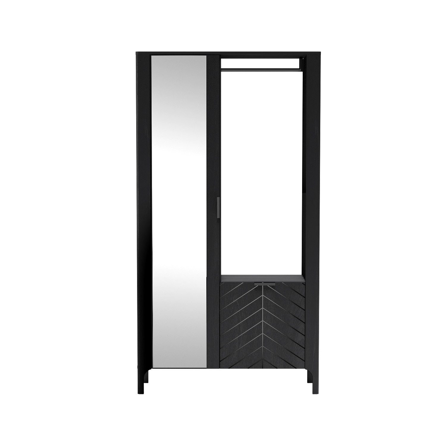 Masseno Garderobenschrank ALICANTE 105 x 197 cm Flurmöbel mit Spiegel und 2 Türen Schwarz
