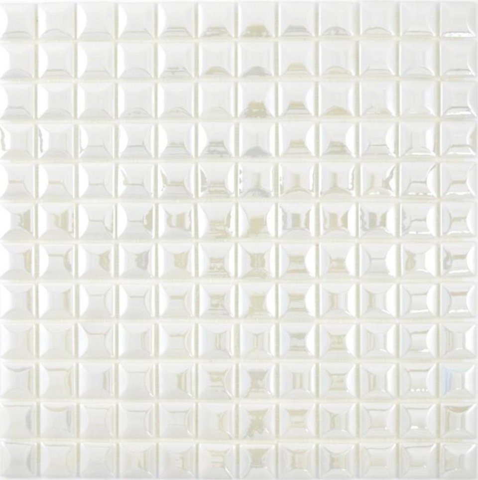 Glasmosaik weiß Recycling Mosaikfliesen Mosani Mosaikmatten glänzend / 10 Mosaikfliesen
