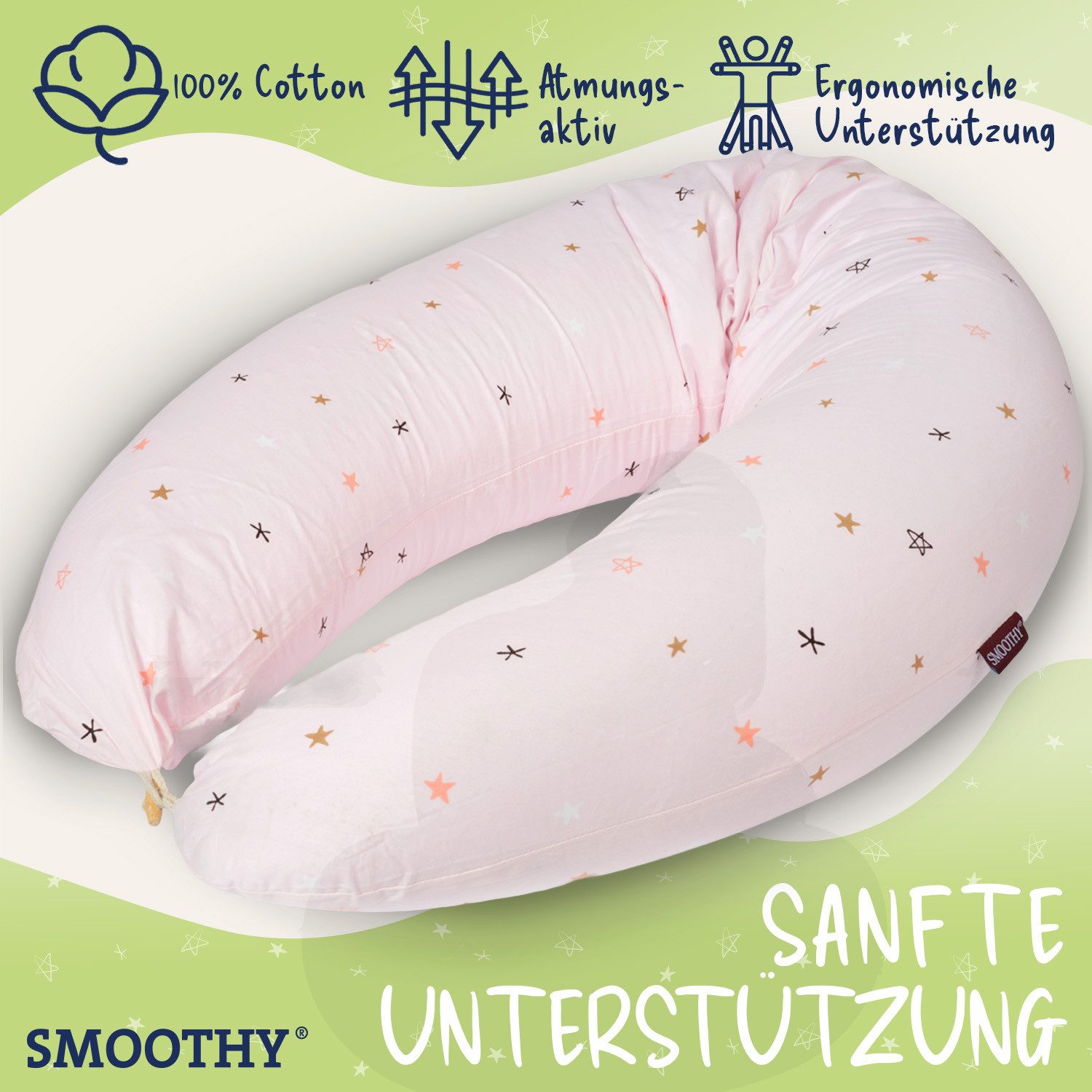 Smoothy Stillkissen SMOOTHY U-förmiges Still-&Schwangerschaftskissen–Seitenschläferkissen, Seitenschläferkissen, Lagerungs-Kissen