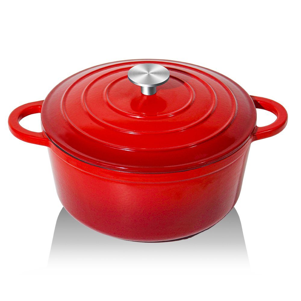 Nilpferd Bräter Gusseisen Topf 22/24/26cm emaillierte Bräter Gusseisentopf Schmortopf, (Set, 1 Pot mit 1 lid), Backofengeeignet Induktionsgeeignet Zum Braten, Schmoren, Kochen