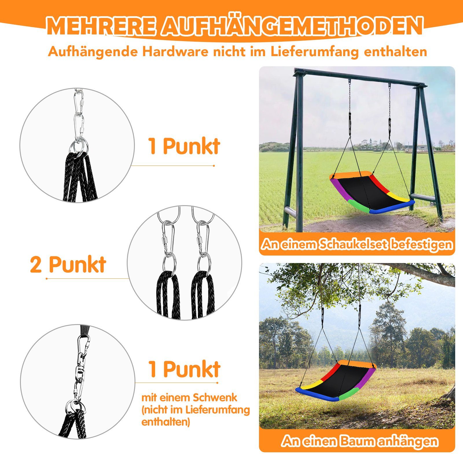 COSTWAY Nestschaukel Hängeschaukel, 81 x 152cm, mit verstellbaren Seilen