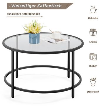 Yaheetech Couchtisch, Runder Kaffeetisch Beistelltisch Wohnzimmertisch Glastisch