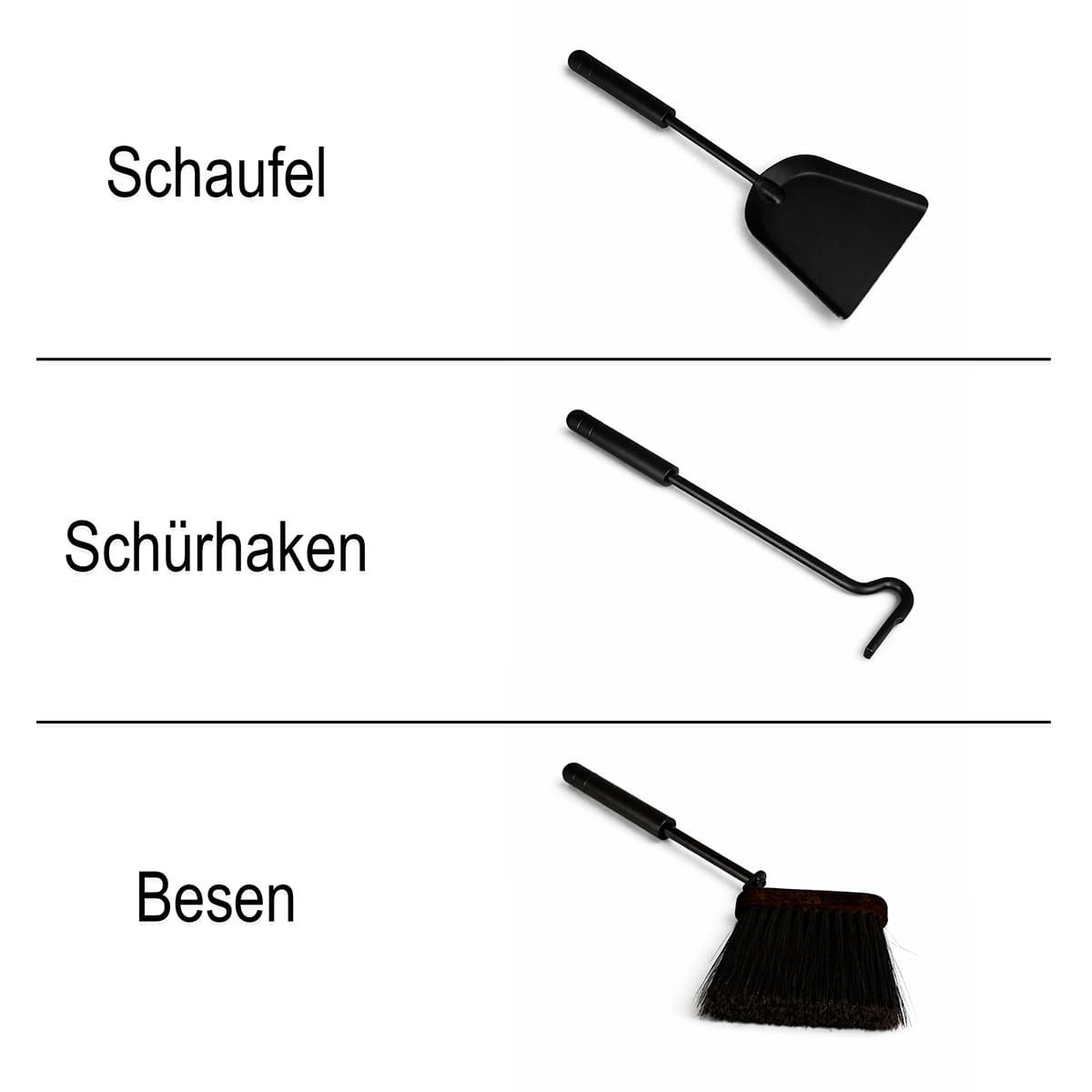 MS Beschläge Kamingarnitur Kaminbesteck Ofenbesteck Industrial Style schwarz, Kaminset Ofengarnitur 4-tlg. kompakt & modern