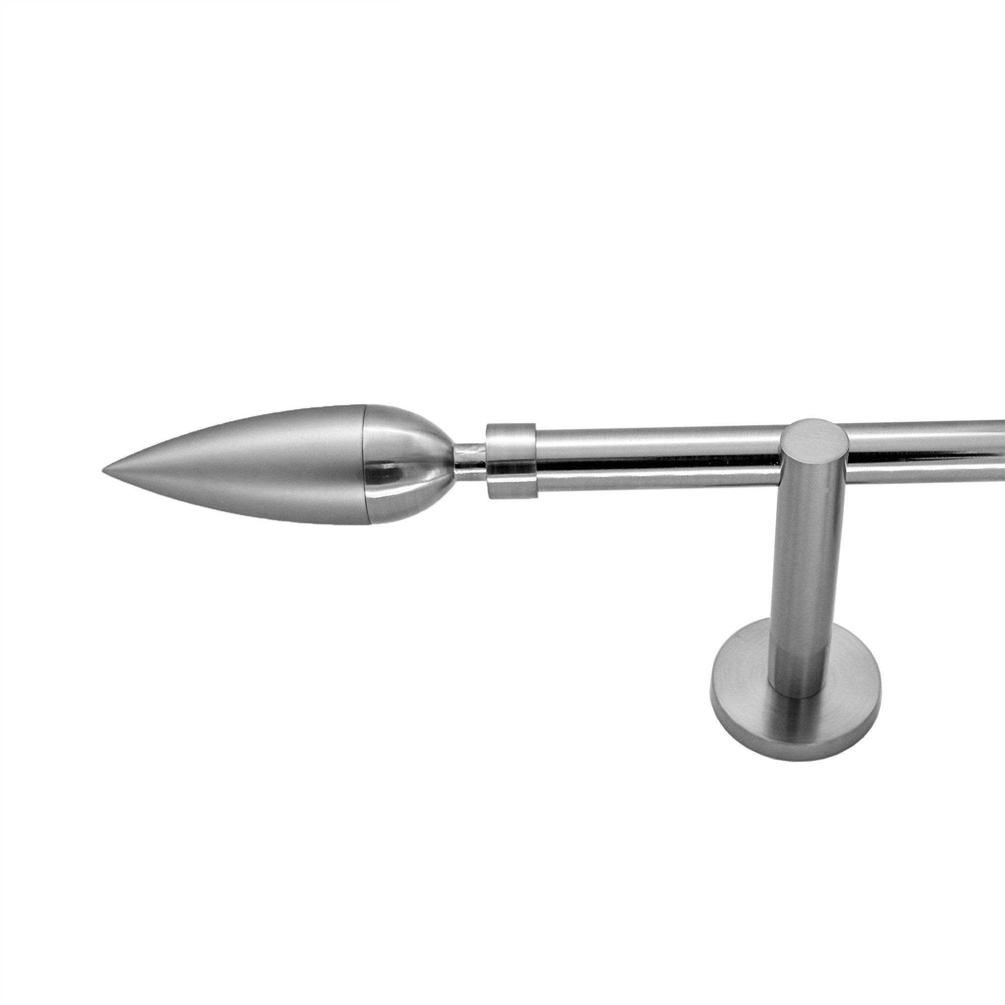 BASIT Gardinenstange Rohr Edelstahl 16 mm mit Wandträgern 240 cm E10, Ø 16 mm, 1-läufig, verschraubt, Edelstahl, H10 240 cm E10 Spitze