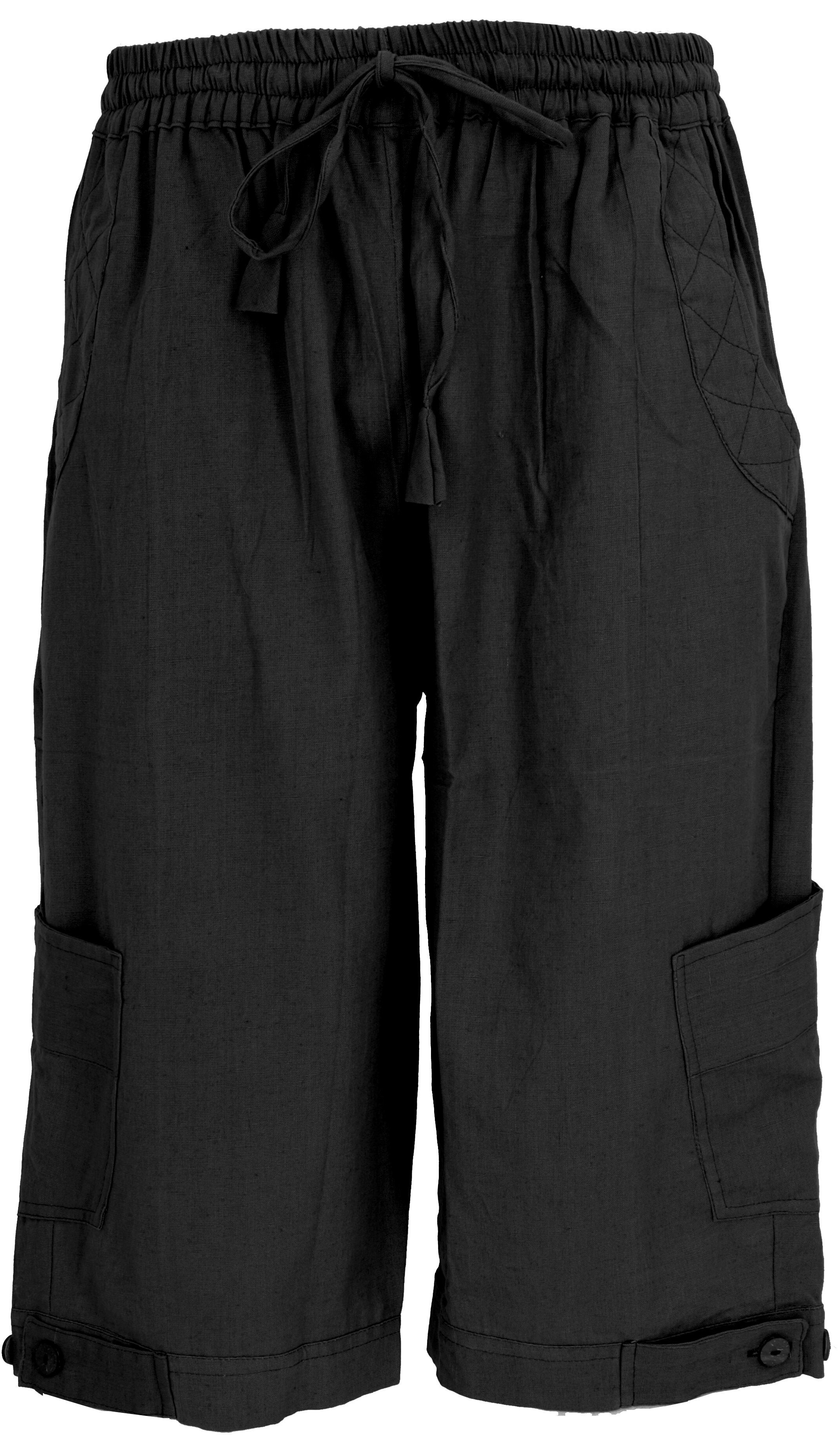 Guru-Shop Relaxhose 3/4 Yogahose, Goa Hose, Goa Shorts - schwarz Ethno Style, alternative Bekleidung