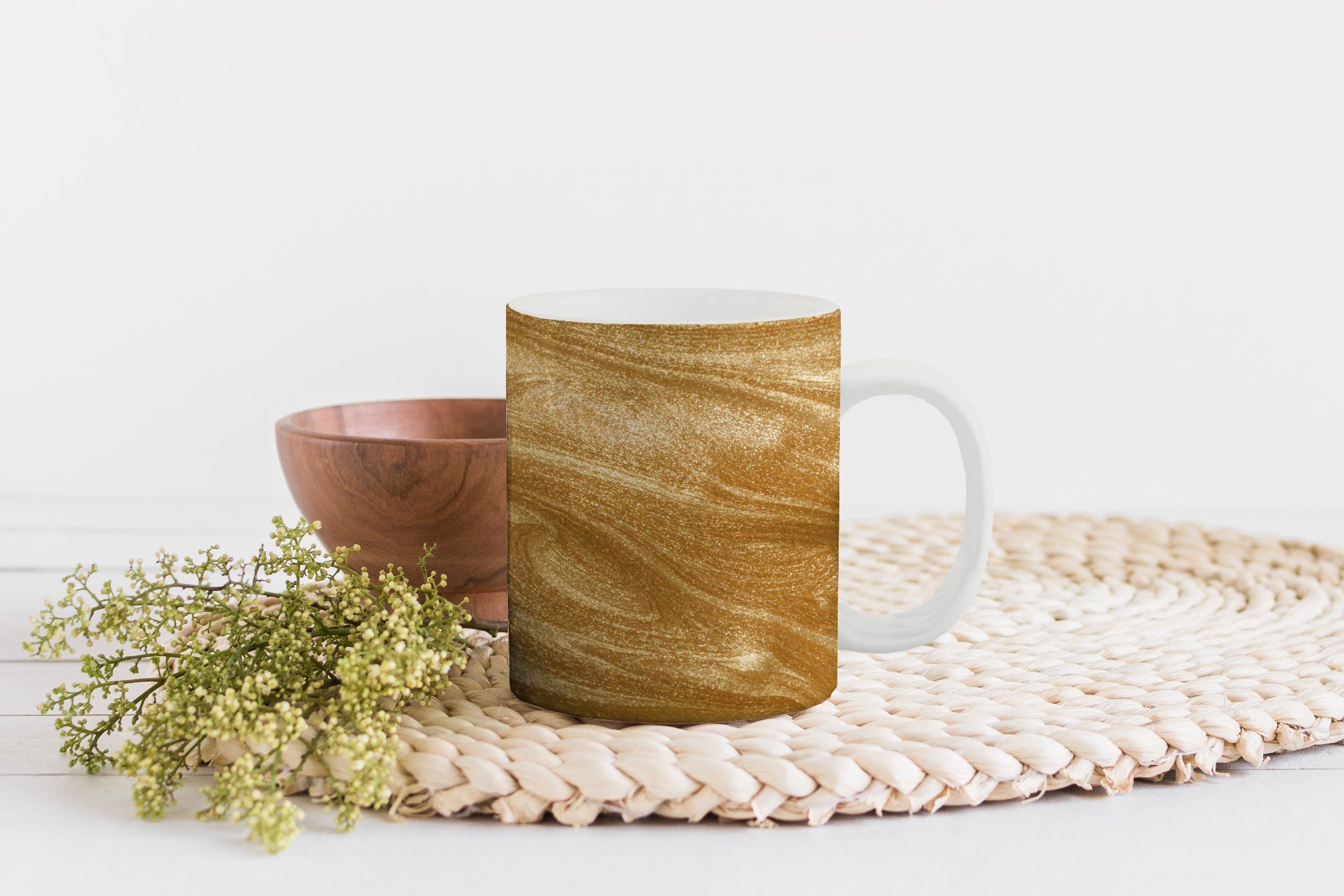 Geschenk Teetasse, Glitzern, Teetasse, Tasse Kaffeetassen, Hintergrund Ein goldener MuchoWow mit Becher, Keramik,