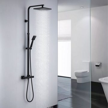 AuraLum pro Duschsystem Schwarz Duschsystem mit Thermostat Duscharmatur Duschset Duschsäule, Set, mit 9 Zoll (ca. 23 cm) Regenkopf