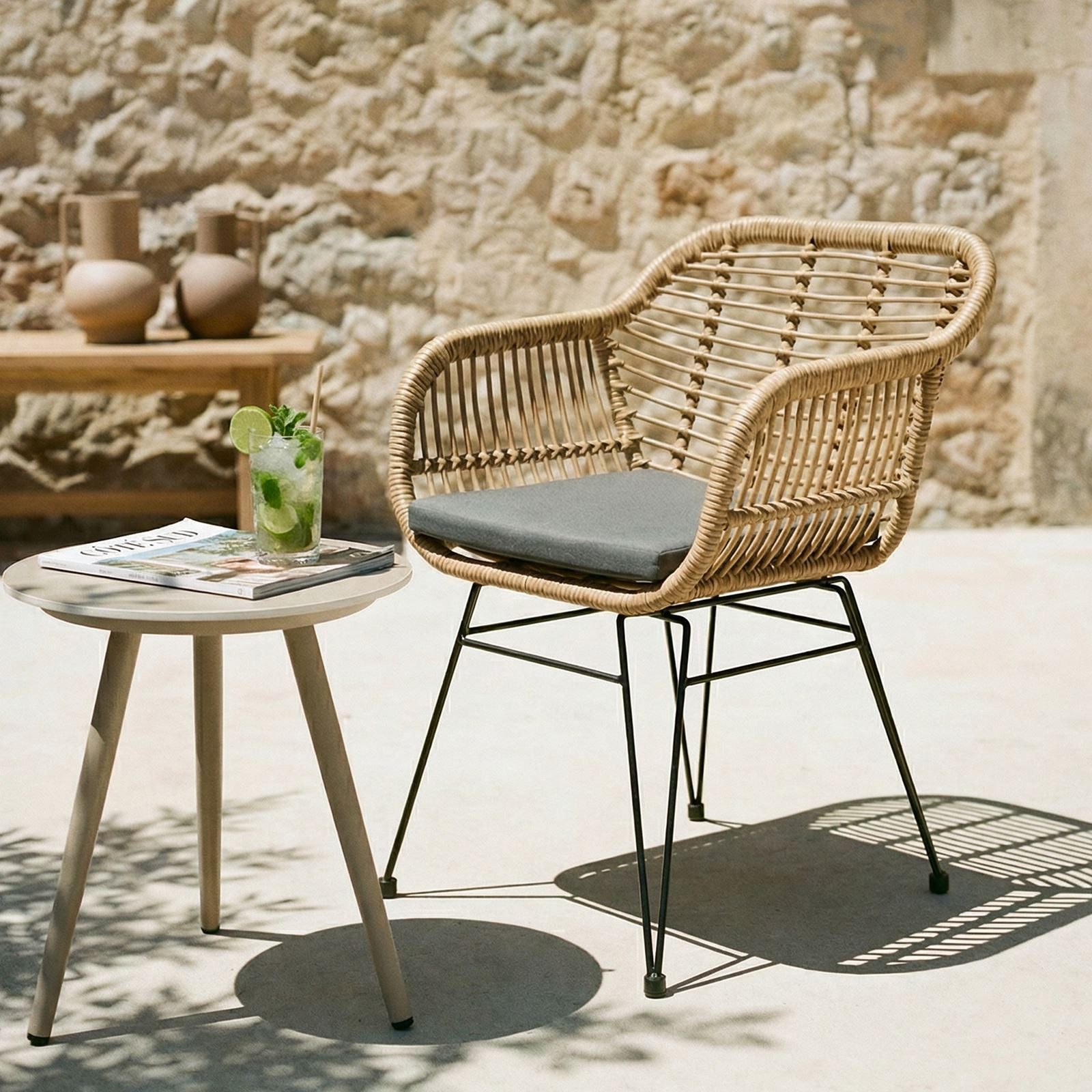 IDIMEX Gartenstuhl PARAMO, In & Outdoor Esszimmerstuhl mit Metallgestell in Rattan Optik natur