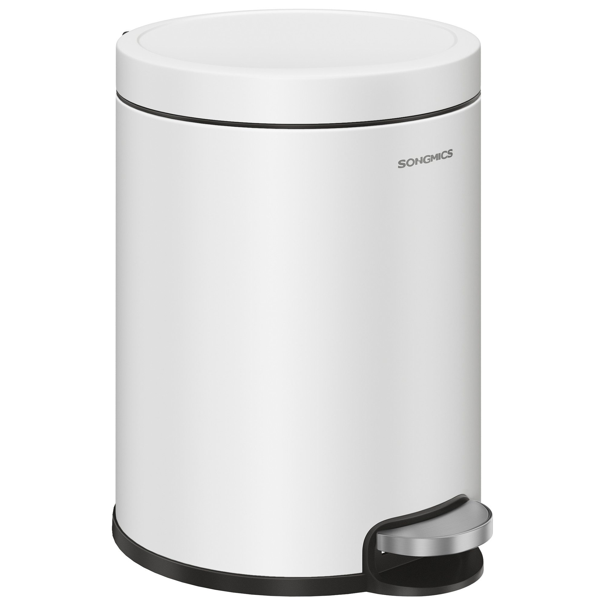 SONGMICS Kosmetikeimer Mülleimer Bad, Tretmülleimer mit Metallpedal, Inneneimer herausnehmbar, Softclose, für Badezimmer, mit Klappe aus Edelstahl, 6 Liter
