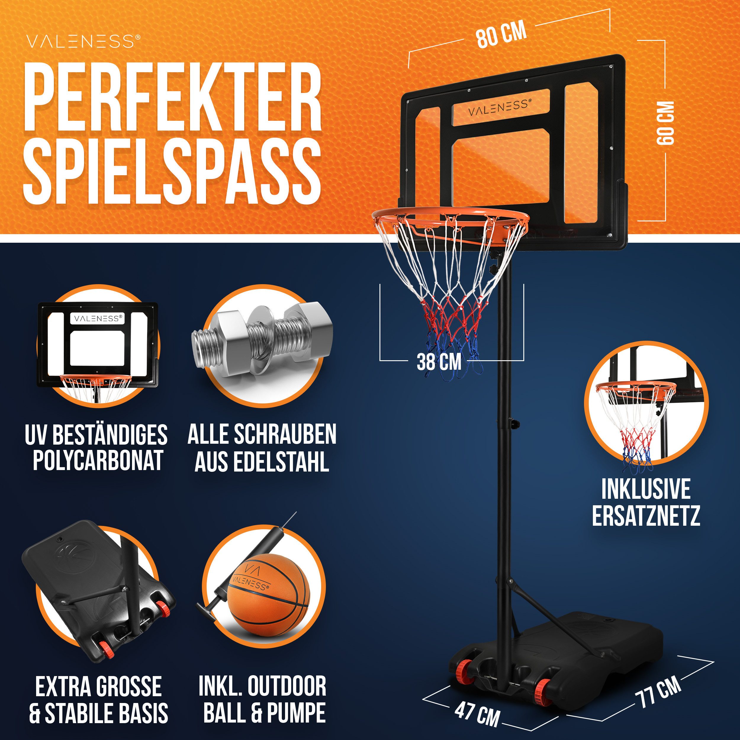 VALENESS Basketballkorb VALENESS® Basketballständer Outdoor - verstellbar [135 bis 305 cm] (1-St)