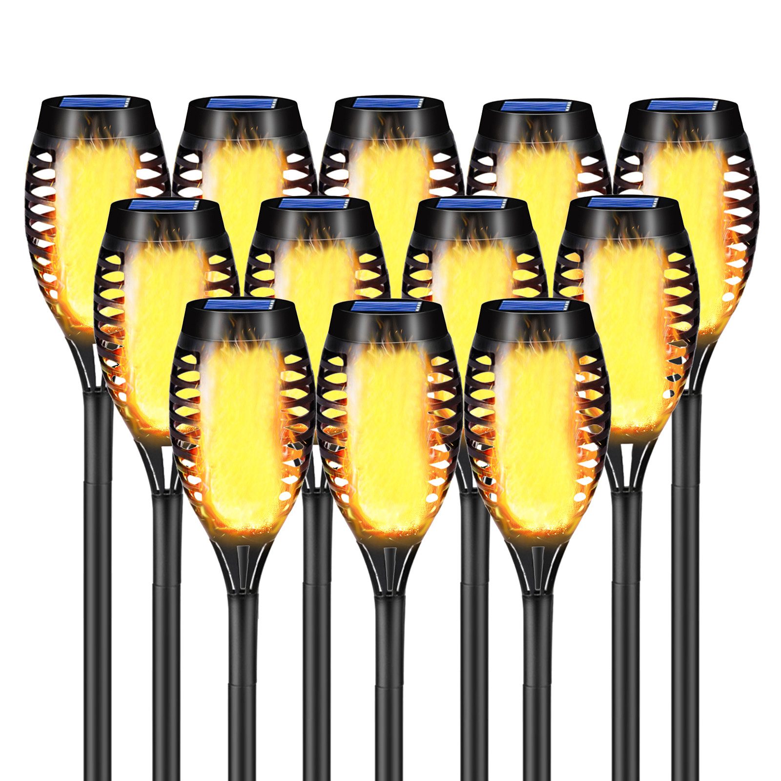LQWELL LED Solarleuchte Solarleuchten Solar Fackellicht für Außen Garten, LED Solarlampe, mit Realistischer Flammeneffekt, IP65 Wasserdicht