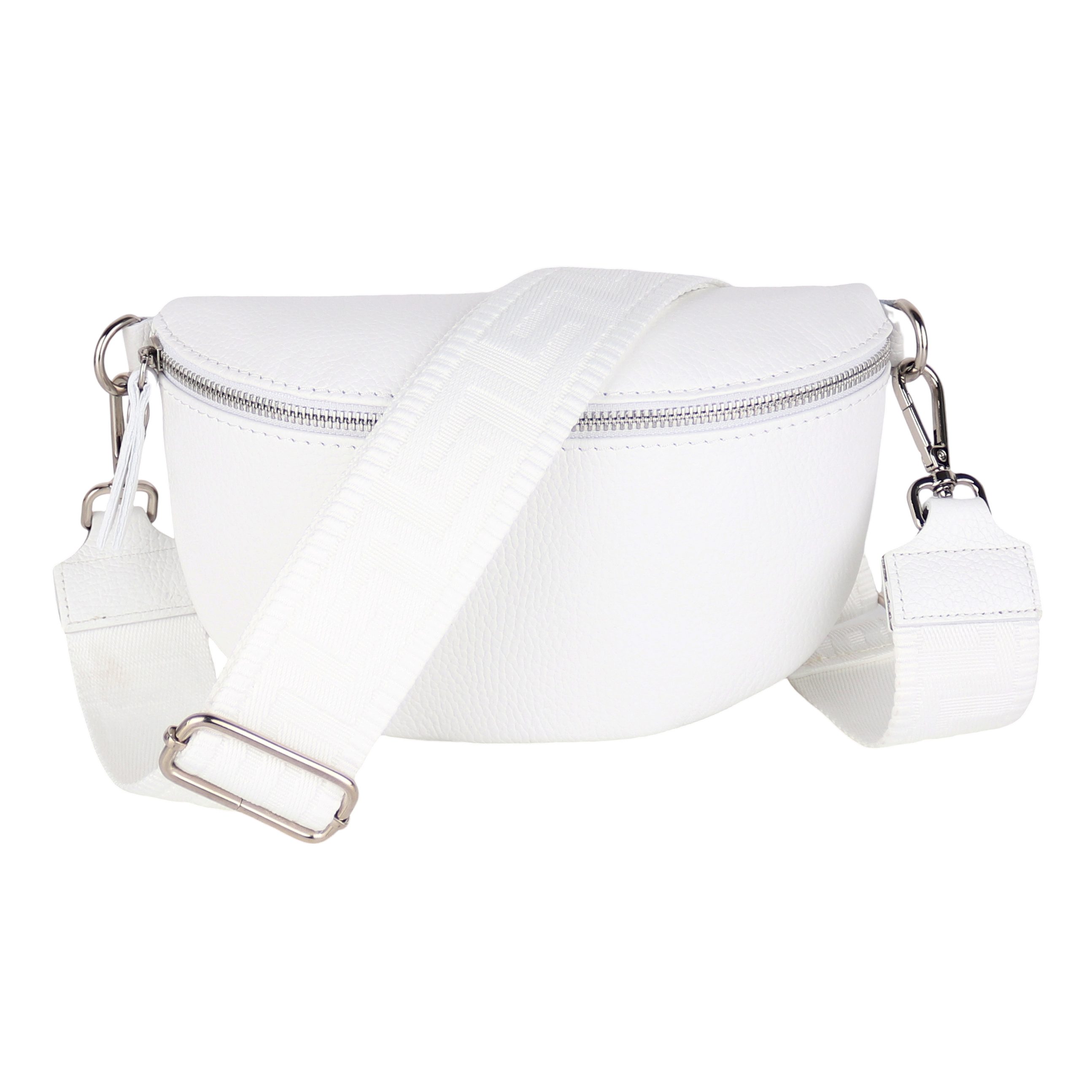 MIRROSI Bauchtasche Damen, Echtleder, Made in Italy, Umhängetasche, Brusttasche, (Schultertasche für jeden Anlass (1 Tasche & 2 Gurte), Crossbody Bag, Weiß, gemusterten& verstellbaren Schulterriemen