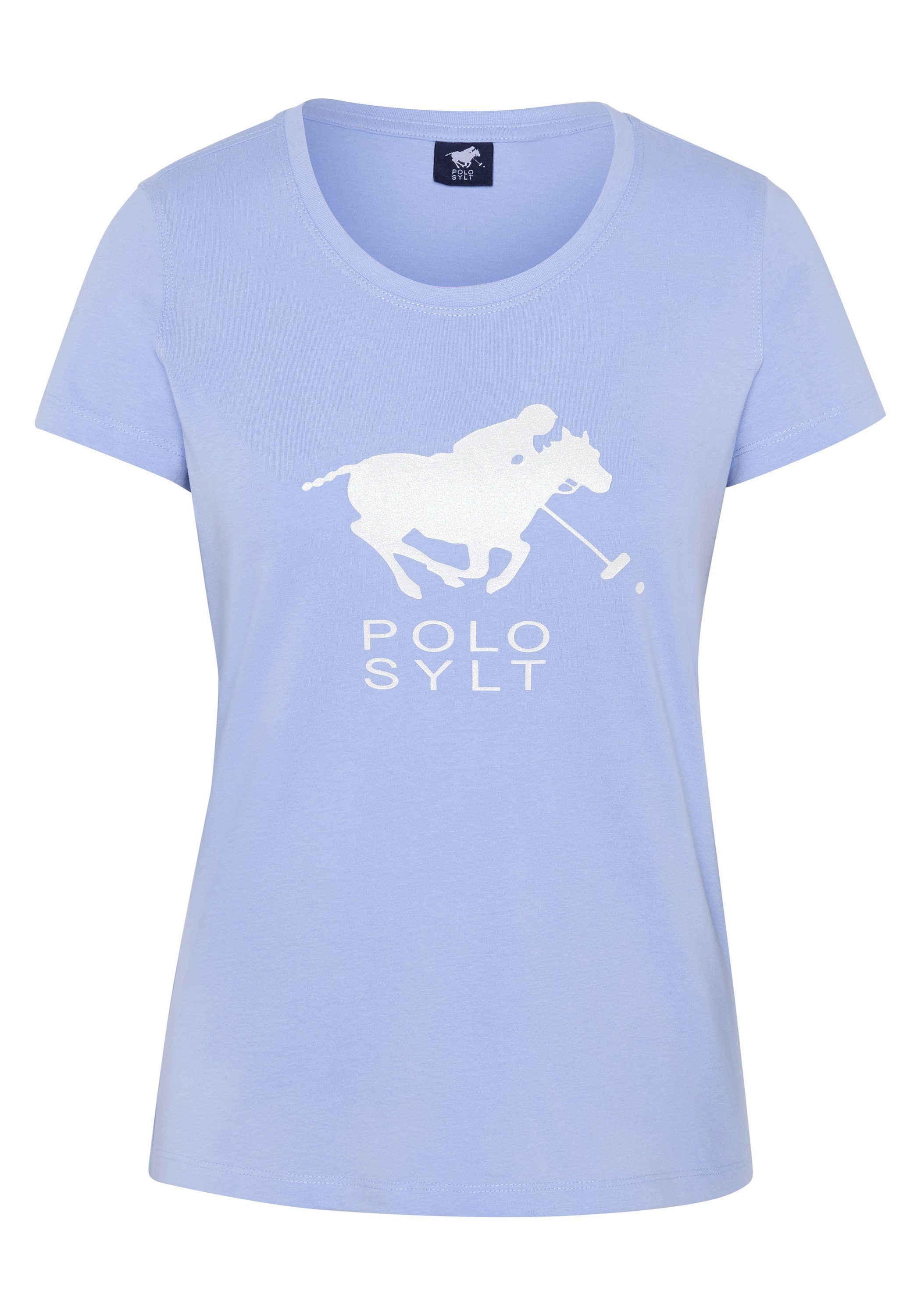 Polo Sylt Print-Shirt in figurbetonter Passform Brunnera Blue