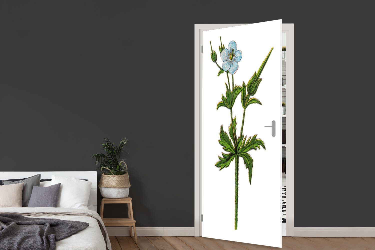 MuchoWow Blume Tür, 75x205 cm - für Türtapete Fototapete Türaufkleber, bedruckt, (1 - Matt, Vintage, St), Geranie