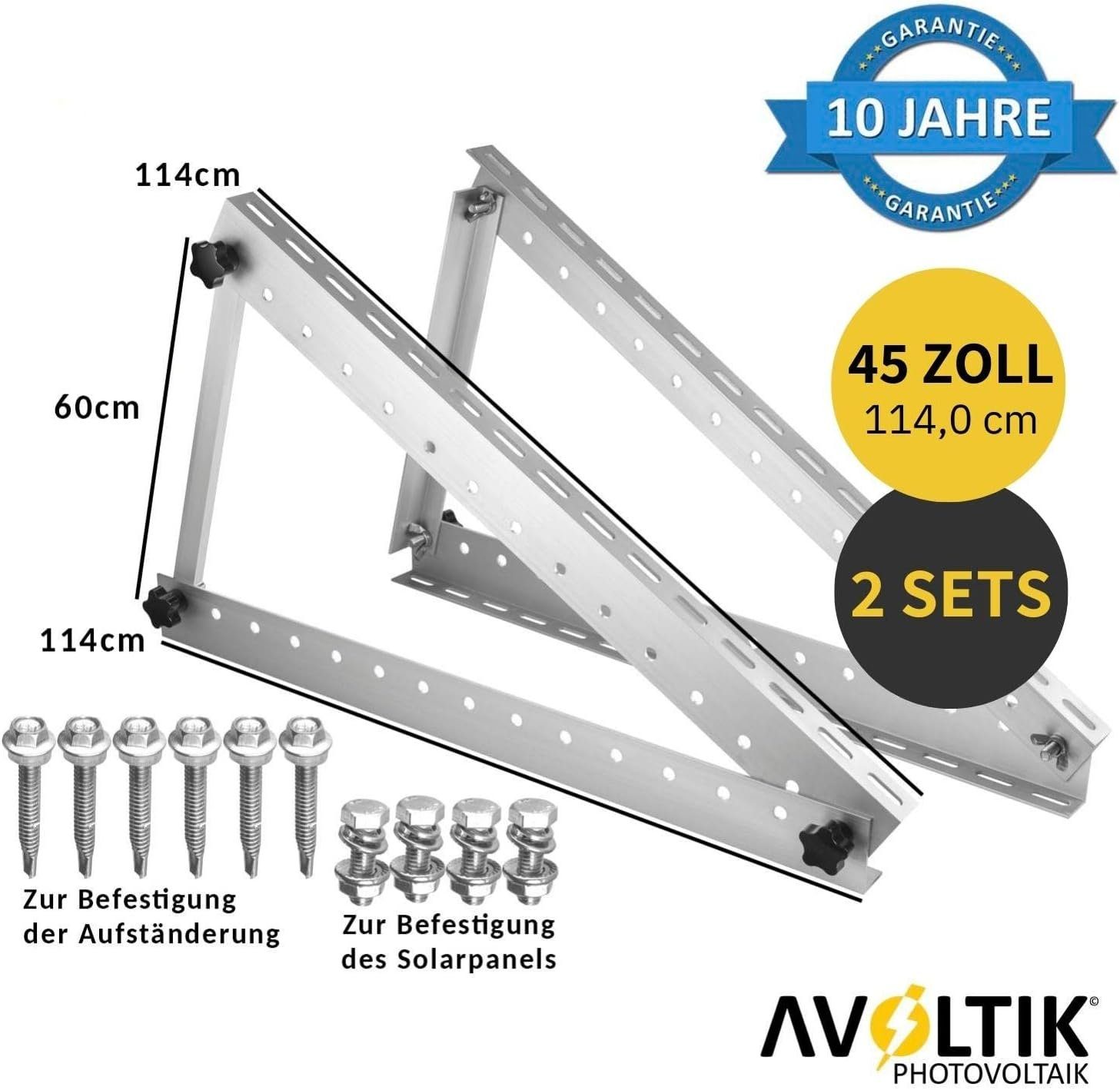 avoltik Solarmodul-Halterung 2 Sets Solarmodul Halterung für Flachdach Wand Aufständerung 114cm, (2 Sets Solarmodul Halterung für Flachdach Wand Aufständerung 114cm, 2-tlg., 2 Sets Solarmodul Halterung für Flachdach Wand Aufständerung 114cm, 2 Sets (4Winkel)