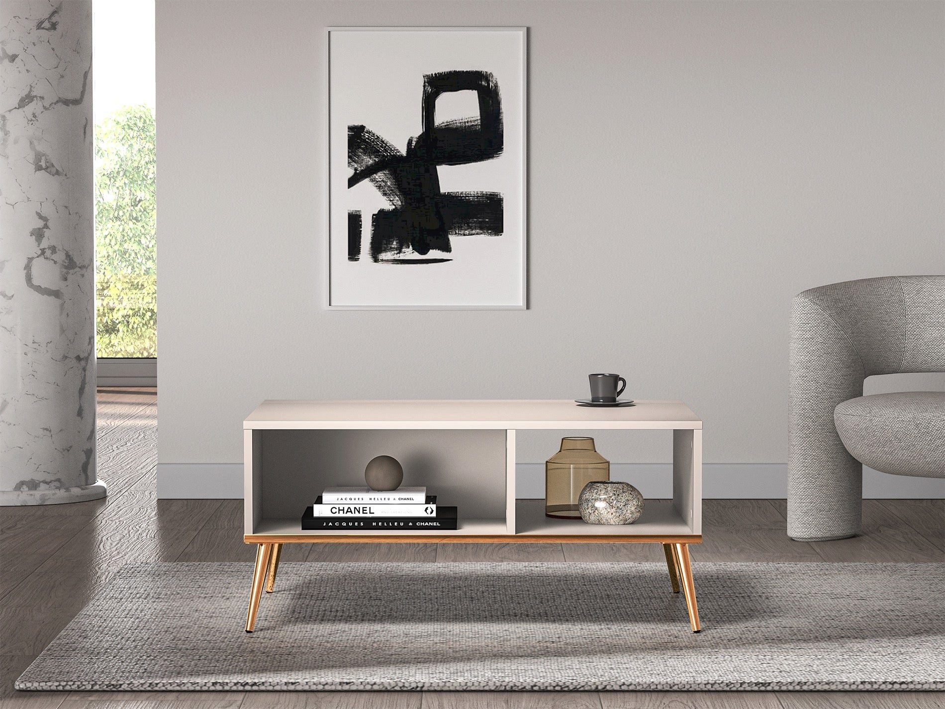 Selsey Couchtisch SELGIN, Wohnzimmertisch rechteckig mit Ablage, 90x60 cm