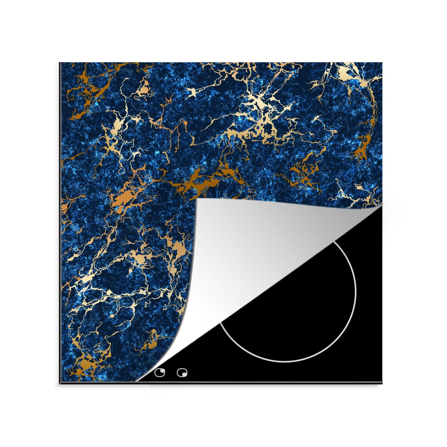Arbeitsplatte Marmor 78x78 für tlg), - Herdblende-/Abdeckplatte (1 küche Textur - Blau, MuchoWow Gold - Vinyl, Ceranfeldabdeckung, cm,