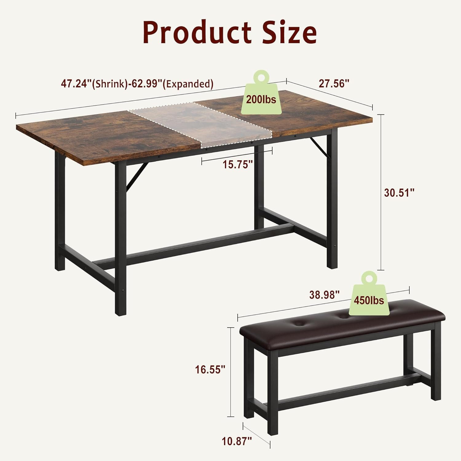 GarveeMore Essgruppe Esstisch-Set für 4–6 Personen mit 2 gepolsterten Bänke günstig online kaufen