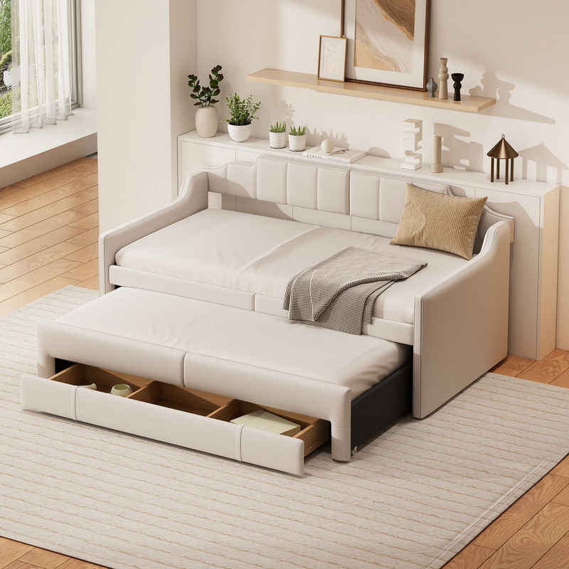 MODFU Polsterbett gepolstertes Einzel-Tagesbett mit Rollcontainer (Tagesbett mit Schubladen 90 x 200 cm (190 cm), ohne Matratze