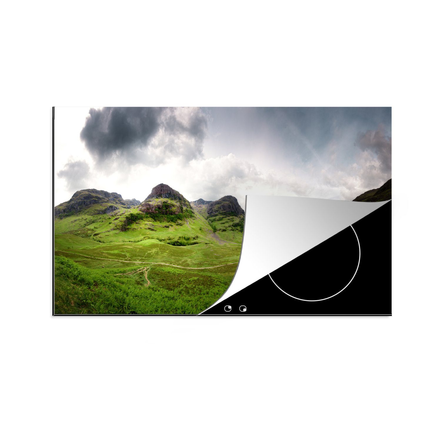 MuchoWow Herdblende-/Abdeckplatte Glen Coe als ein Tal in den schottischen Highlands, Vinyl, (1 tlg), 83x51 cm, Ceranfeldabdeckung, Arbeitsplatte für küche