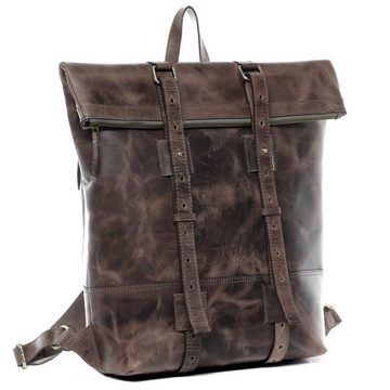 SID & VAIN Rucksack Leder Backpack Herren CHAZ, Cityrucksack 15,4 Zoll Echtleder Damen Herren Vintage-dunkelbraun