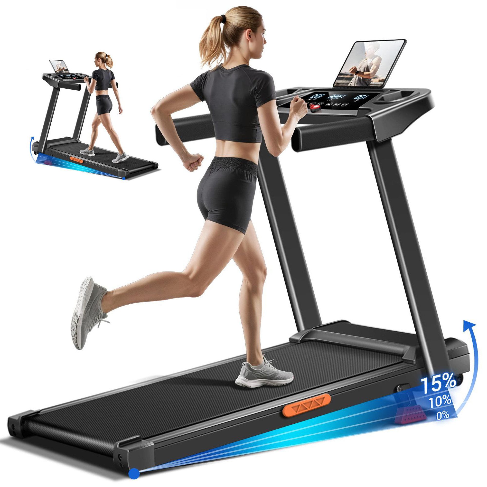 LONTEK Laufband für Zuhause Klappbar mit Steigung, 12KM/H Treadmill (1-tlg), 3,0 PS Motor, Belastung 136KG