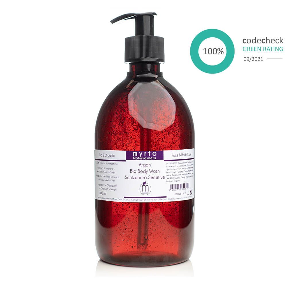 myrto Naturkosmetik Duschgel Argan Body Wash Schizandra Sensitive - ohne Duftstoffe, 3-in-1 Produkt, Duschgel, Shampoo, Rasiergel, ohne Duftstoffe