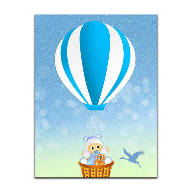 Bilderdepot24 Leinwandbild Kinderbild - Baby im blauen Heissluftballon, Grafikdesign