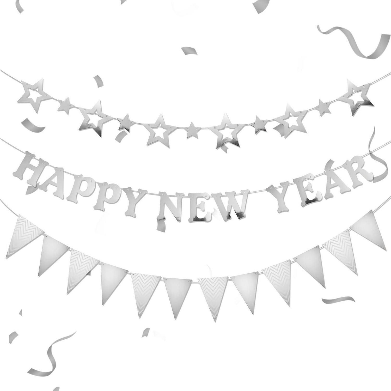 LuxusKollektion Girlande Silvester Girlande Happy New Year 2026 Silber