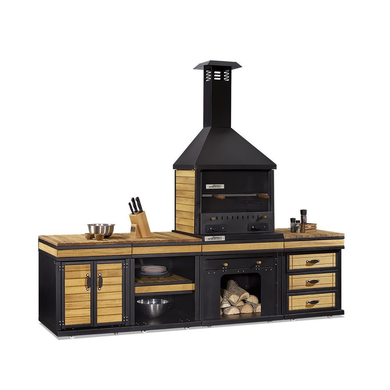 Xlmoebel Outdoor-Küche XLMOEBEL Grillküche aus Holz und Edelstahl, robust, Made in Europa