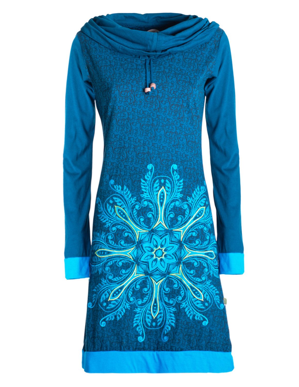 Vishes Tunikakleid Damen Schal-Kragen Mandala-Kleid Langarm-Shirtkleid günstig online kaufen