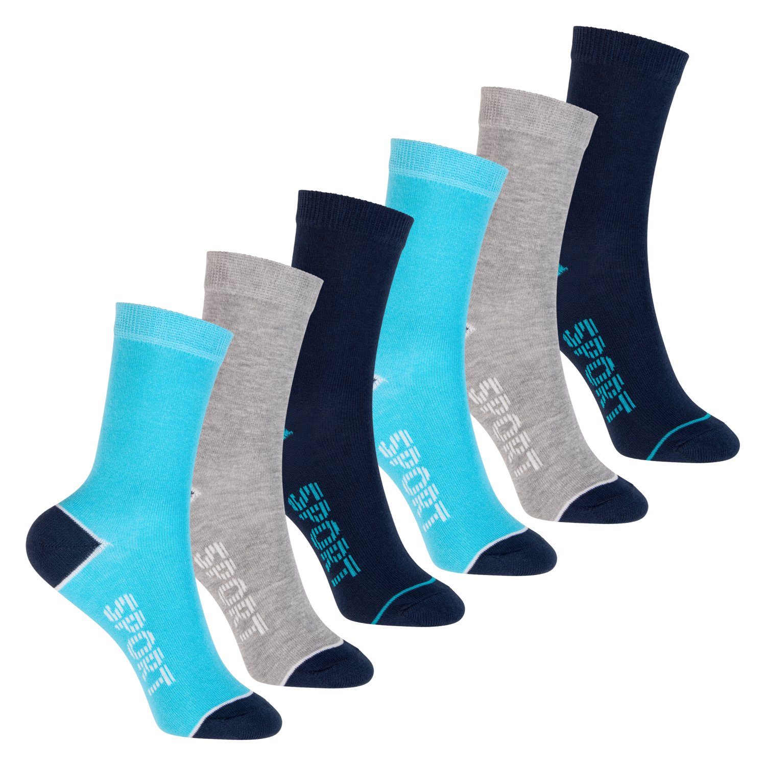 Footstar Basicsocken Bunte Baumwoll Socken für Kinder (6er Pack) Blau-Grau