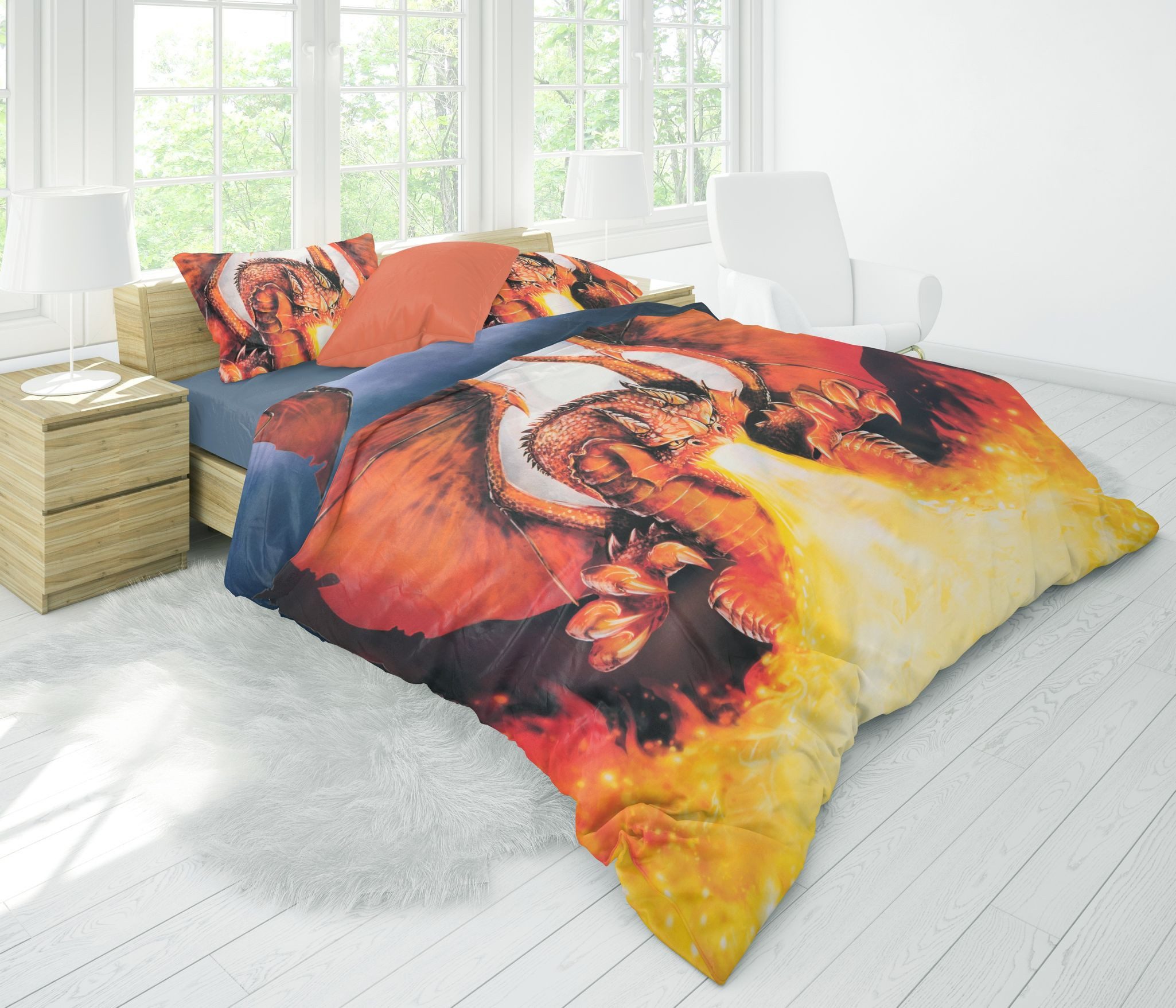 JACK Bettwäsche JACK Renforce Bettwäsche 135x200cm Feuer Drache Grau Terra Fire Dragon, Renforcé, 2 teilig, hochwertiger Fotodruck, 2 tlg., Reißverschluss, Feue – Bild 5 von 5