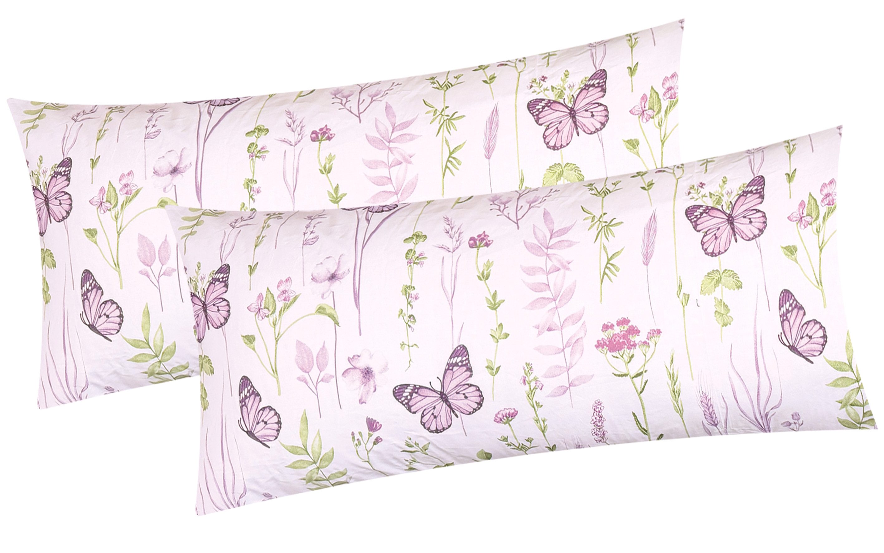 Heubergshop Kissenbezug, (2 Stück), 2er Set 40x80cm Geblümt Kissenhülle Baumwolle (EW-Schmetterling-40x80)