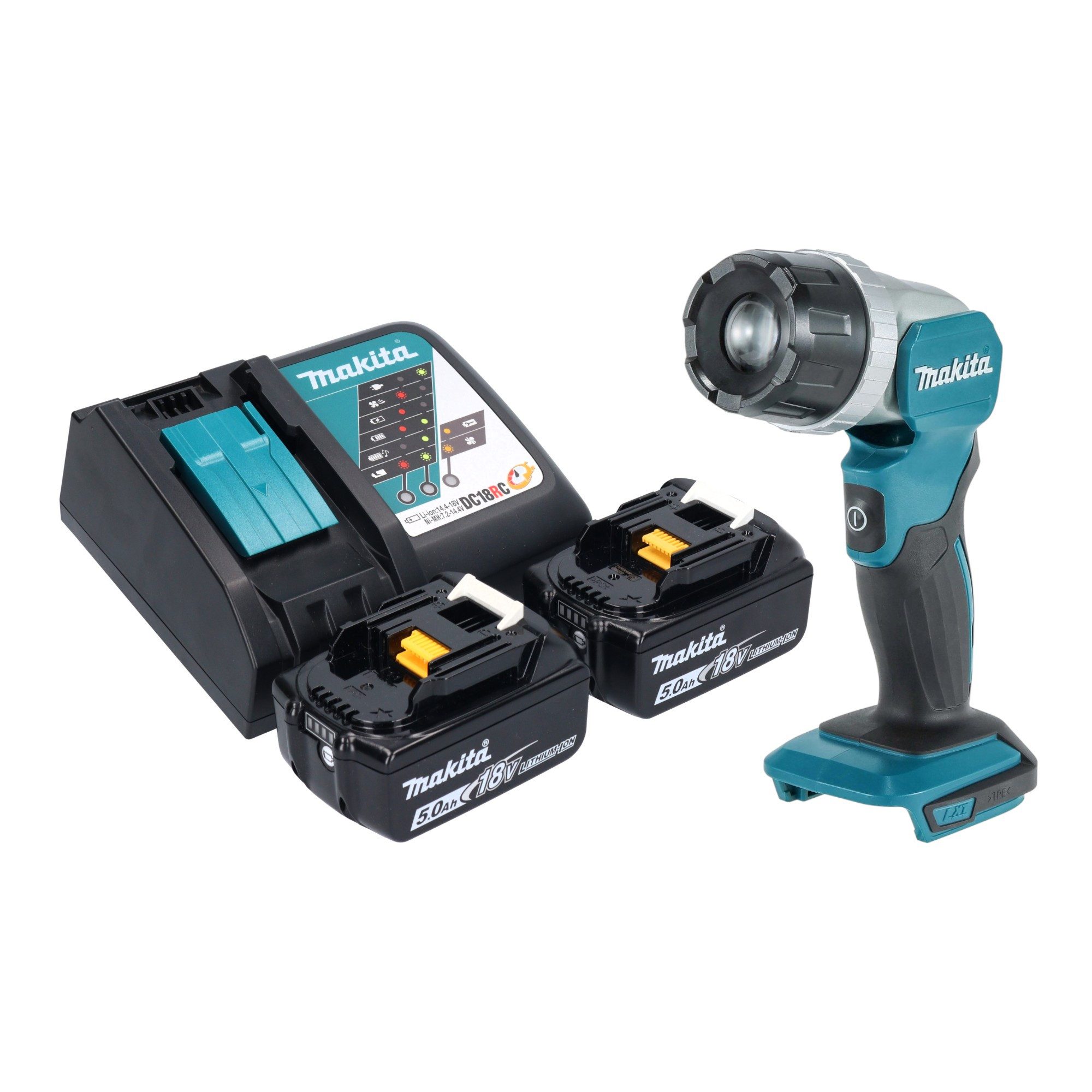 Makita Baustrahler DML 808 RT Akku Handstrahler 14,4 / 18 V 190 lm LED + 2x Akku 5,0 Ah