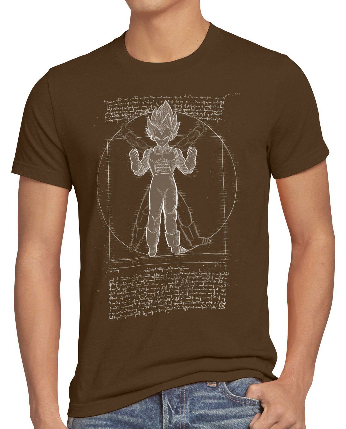 style3 Print-Shirt Herren T-Shirt Vitruvianischer Vegeta da vinci roshi ball z songoku dragon braun | T-Shirts