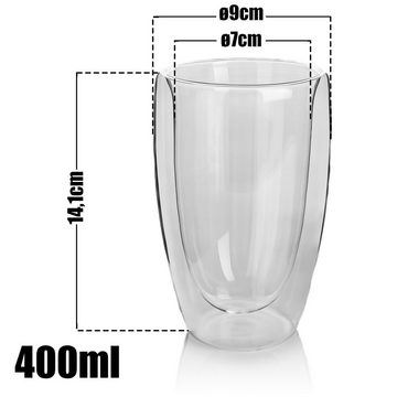 BigDean Latte-Macchiato-Glas 6 Stück Doppelwandige Latte Macchiato Gläser 400 ml, Glas