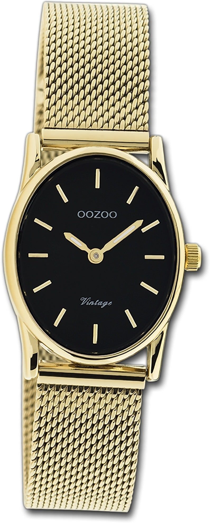 ovales Quarzuhr gold, Oozoo 22,5x28mm) Damen Vintage Series, Armbanduhr klein Damenuhr OOZOO Gehäuse, (ca. Mesharmband